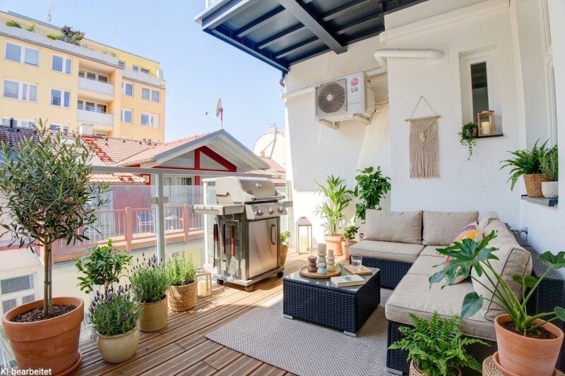 Terrasse mit Bepflanzung im Projekt Mengergasse